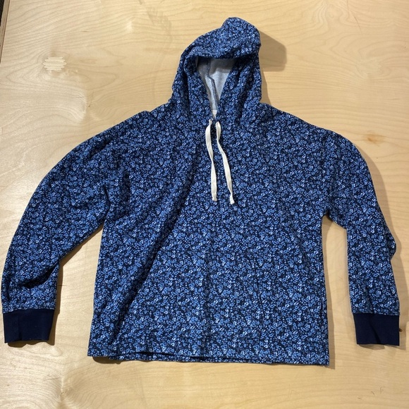 J. Crew Blue Floral Hoodie with White Drawstrings Medium (DV) - Picture 6 of 14